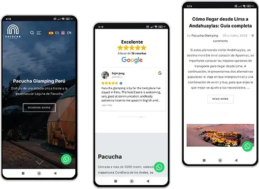 Presencia digital de Pacucha Glamping en celulares