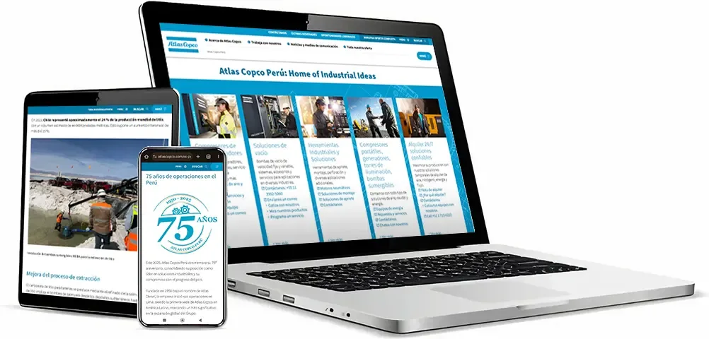 Presentación digital de Atlas Copco en distintos dispositivos