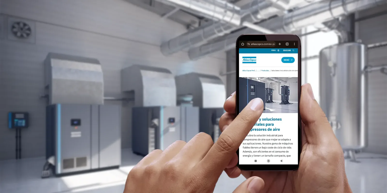 Contenido de Atlas Copco mostrado en un celular