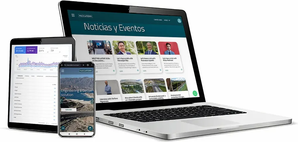 Contenido técnico de Maccaferri mostrado en distintos dispositivos