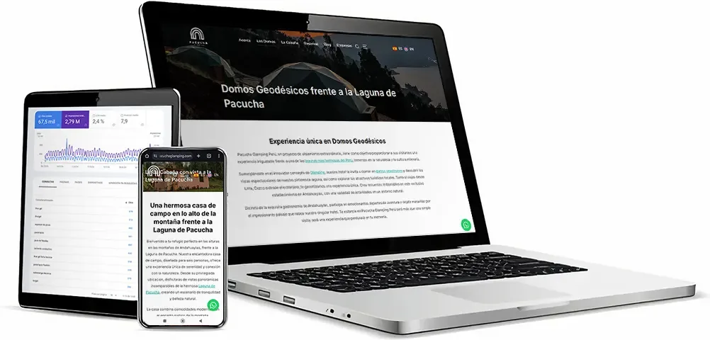Presentación del sitio de Pacucha Glamping en distintos dispositivos