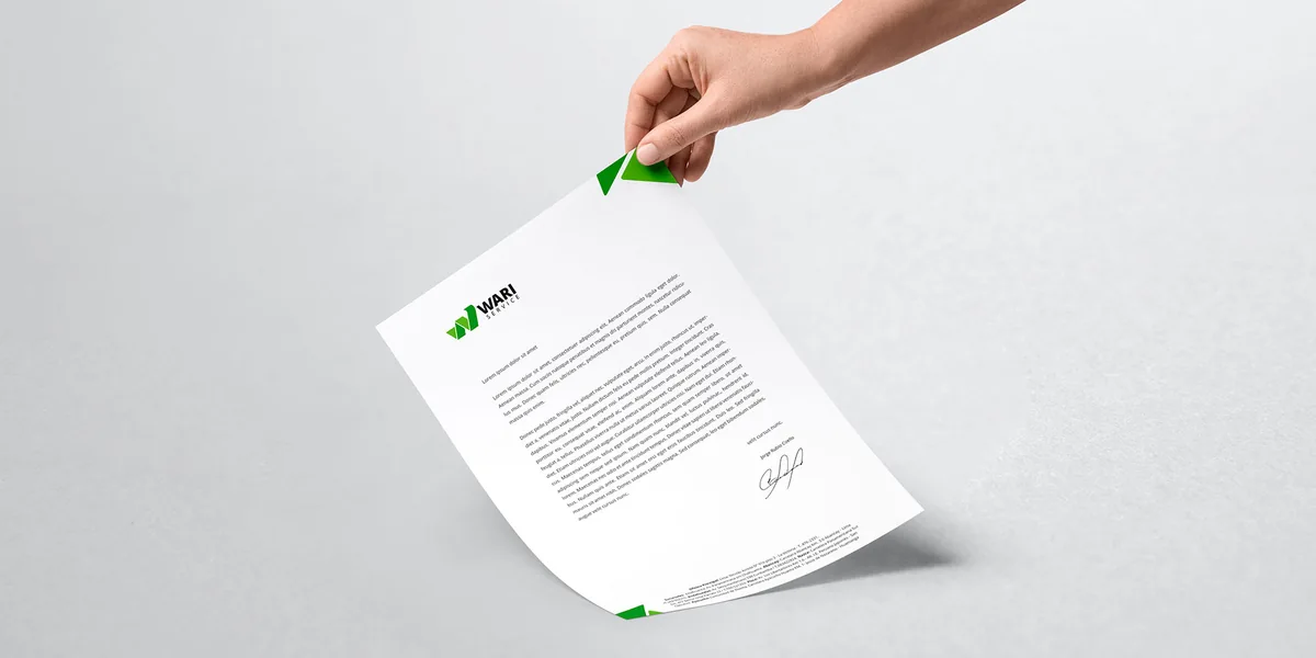 Papelería del proyecto de identidad corporativa de Wari Service